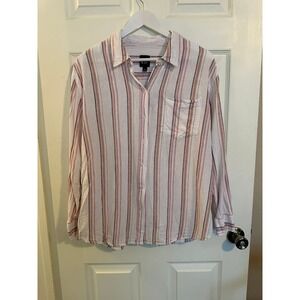 Gap Womens Pink Striped Linen Blend Button‎ Down Shirt Size Large